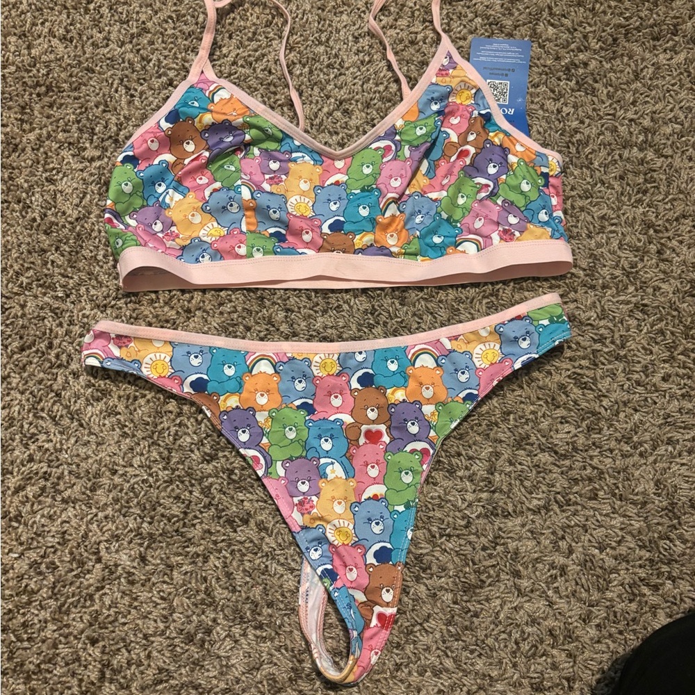 Kids Pink Care Bears Print Two-Piece Swim Set